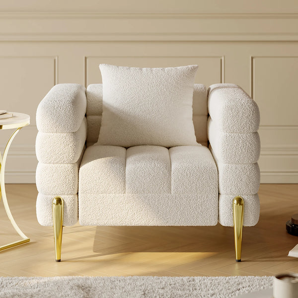 Luxury Bouclé Accent Chair with Gold Metal Frame