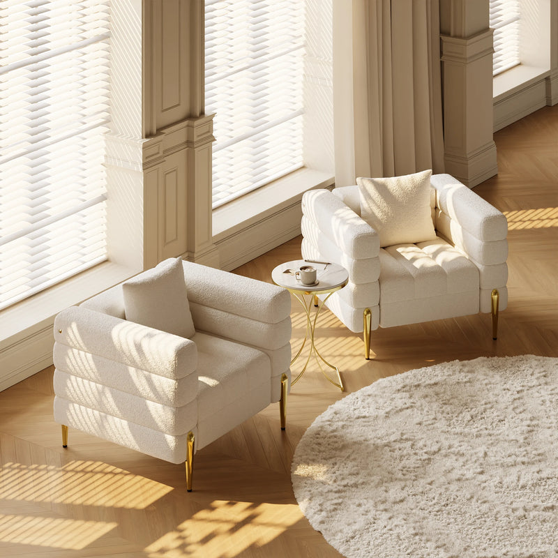 Luxury Bouclé Accent Chair with Gold Metal Frame