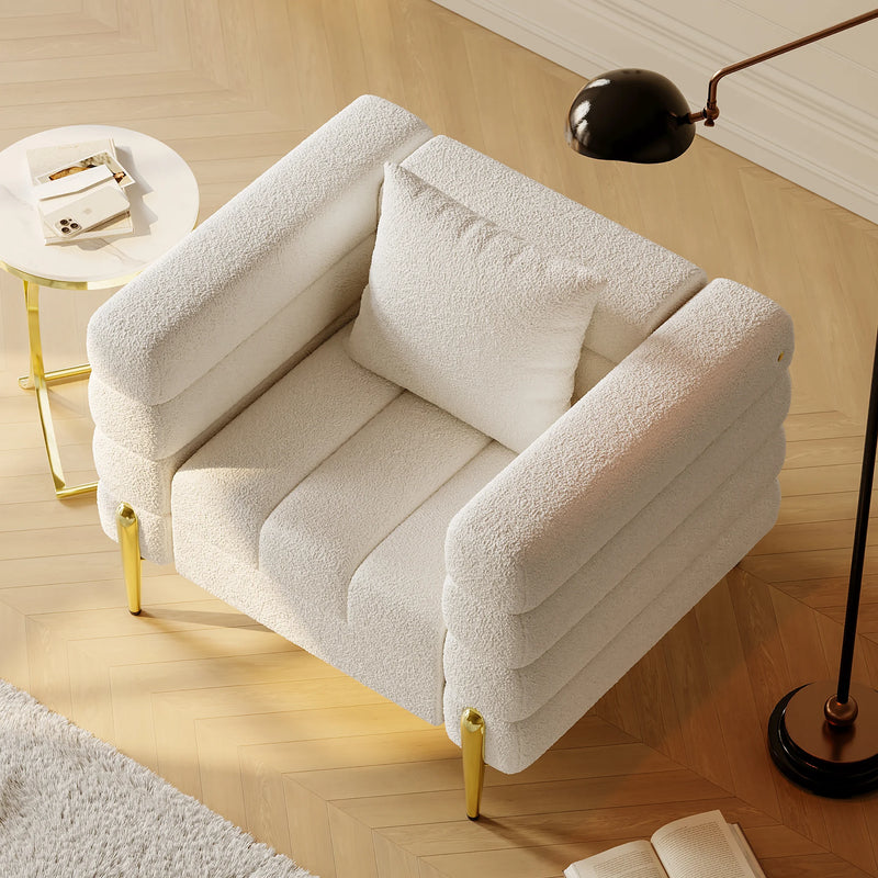 Luxury Bouclé Accent Chair with Gold Metal Frame