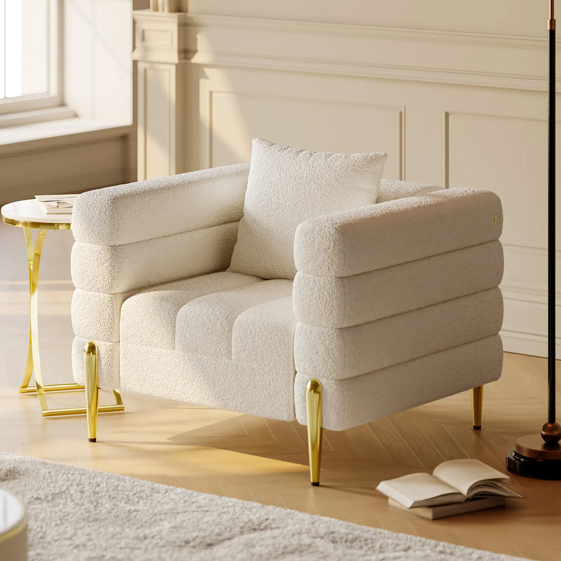 Luxury Bouclé Accent Chair with Gold Metal Frame
