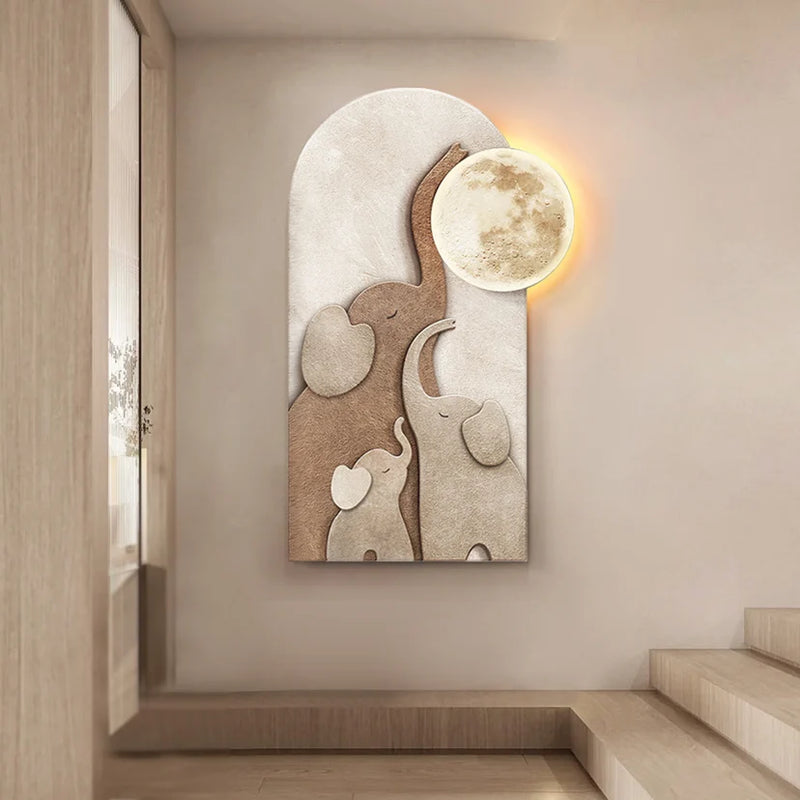Arched LED 3D Acrylic Elephant Moon Wall Sculpture