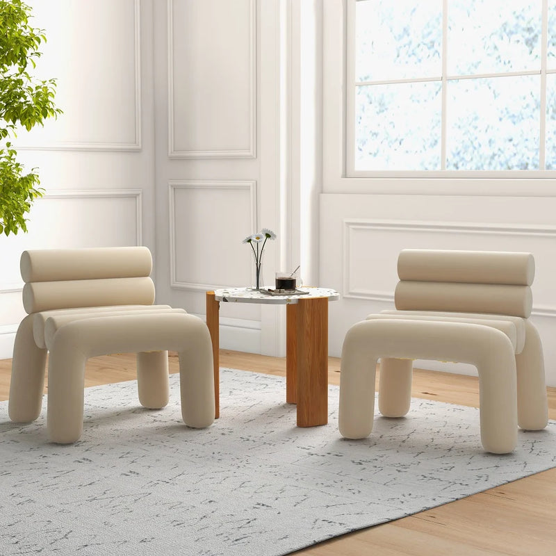 Luxurious Beige Velvet Accent Chair