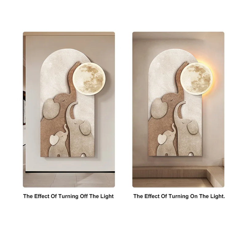 Arched LED 3D Acrylic Elephant Moon Wall Sculpture
