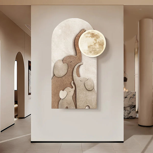 Arched LED 3D Acrylic Elephant Moon Wall Sculpture